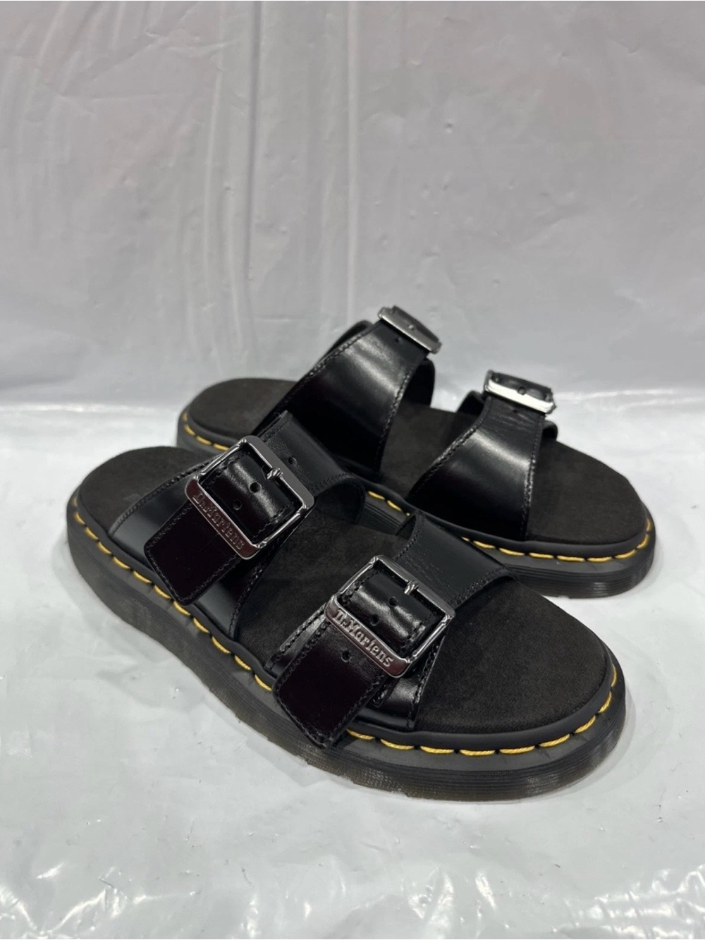 Dr. Martens Josef Analine Slide Sandals with Yellow Stitching